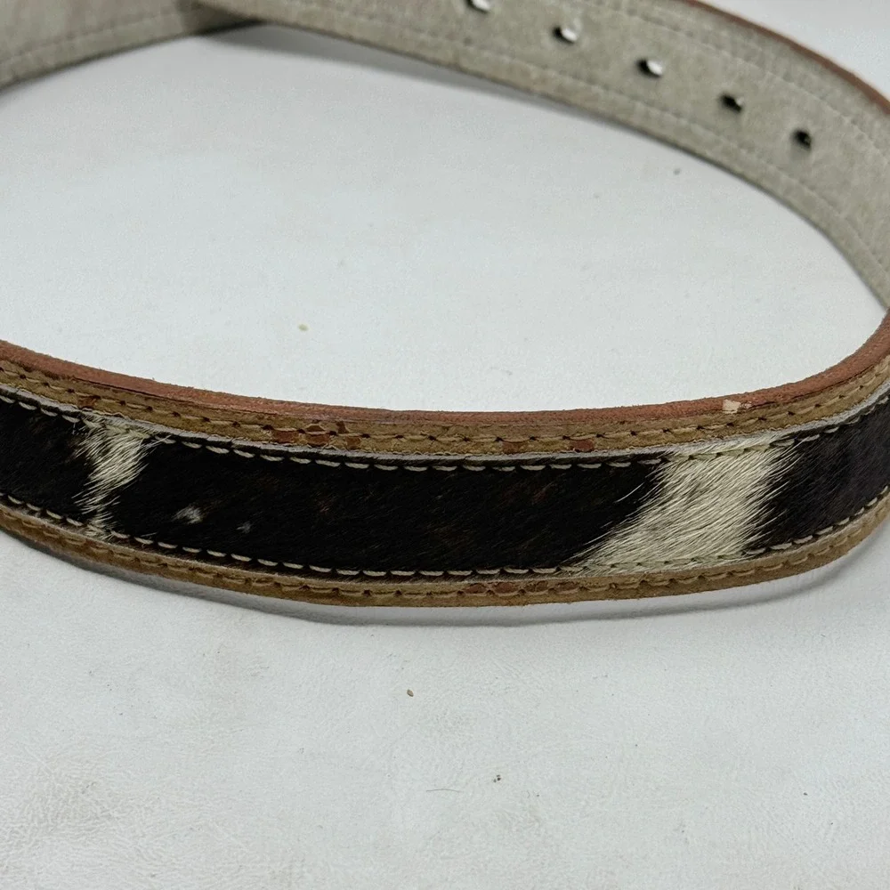 Handmade Vintage Hair on Hide Western Leather Belt New Old Stock Brown 48